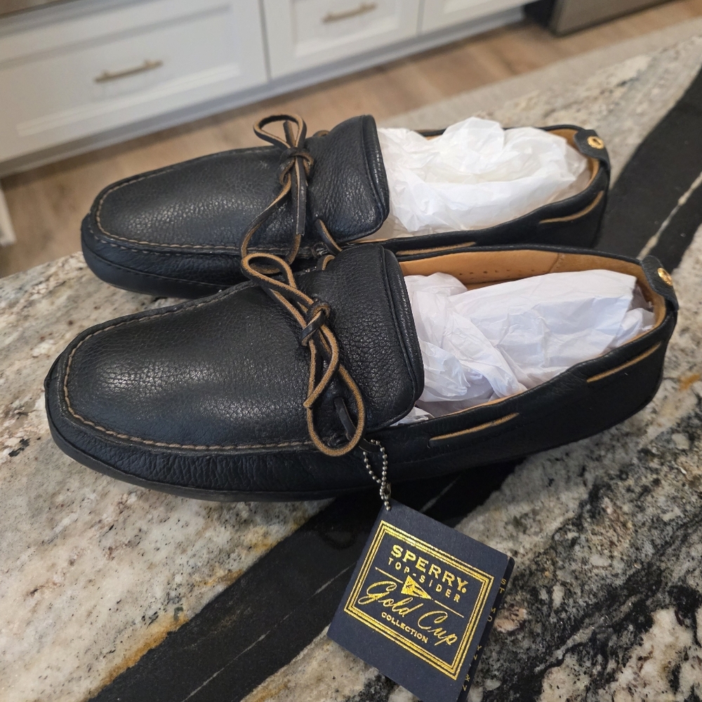 NEW Sperry Top-Sider Black Leather Slipon Loafers Sz 12 World Cup Edition